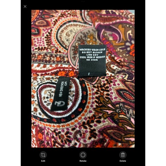 New Directions Paisley & Velvet Trim Tunic Top 1X Red/Multicolor Women's Boho Ch - Picture 5 of 7